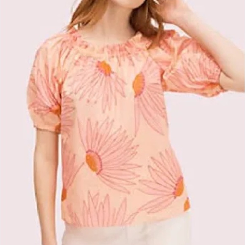 NWOT kate spade Pink Floral Puff-Sleeve Blouse - Picture 1 of 10